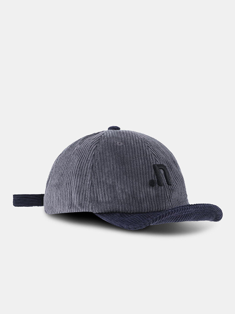 Unisex Corduroy Color-match Letter Embroidery Short Upward Curved Brim Fashion Baseball Cap