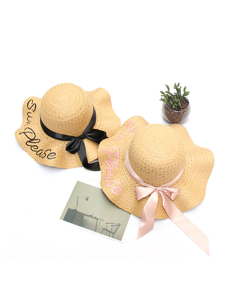 Sun Hat Female Season Sunscreen Embroidery Letter Straw Hat Travel Seaside Beach Hat Big Leisure Sun Hat