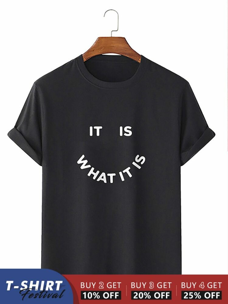 पुरुषों के लिए स्ट्रीट लेटर स्माइल ग्राफिक्स 100% कॉटन शॉर्ट स्लीव टी-शर्ट