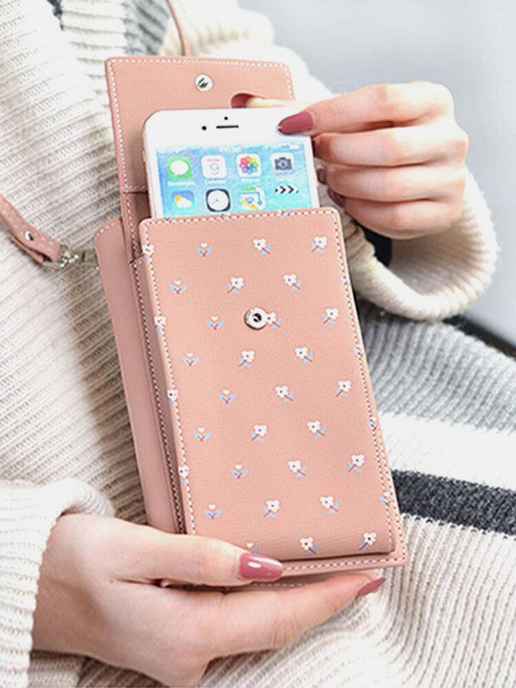 Stylish 6.5inch Phone Bag 6 Card Slots Flower Pattern Flap Shoulder Bags Card Holder Wallet