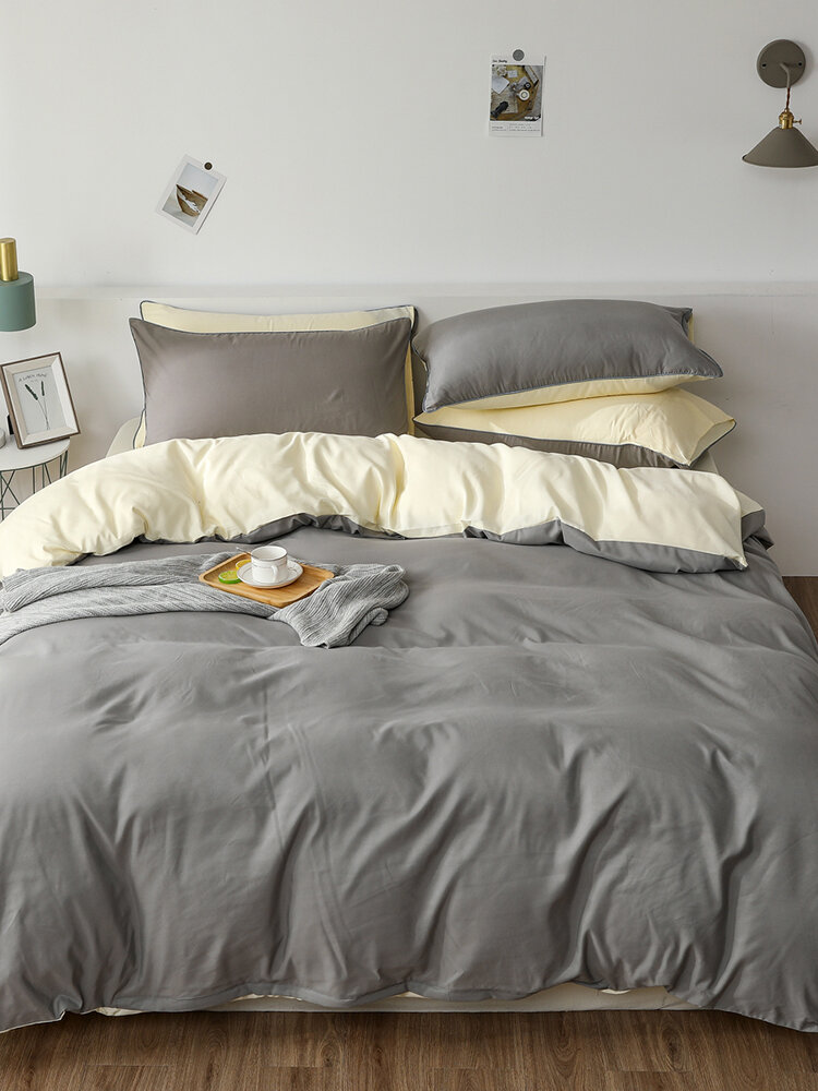 

2/3Pcs Gray AB Sided Plain Color Comfy Bedding Duvet Cover Set Pillowcase Adults Bed Duvet Set Twin King