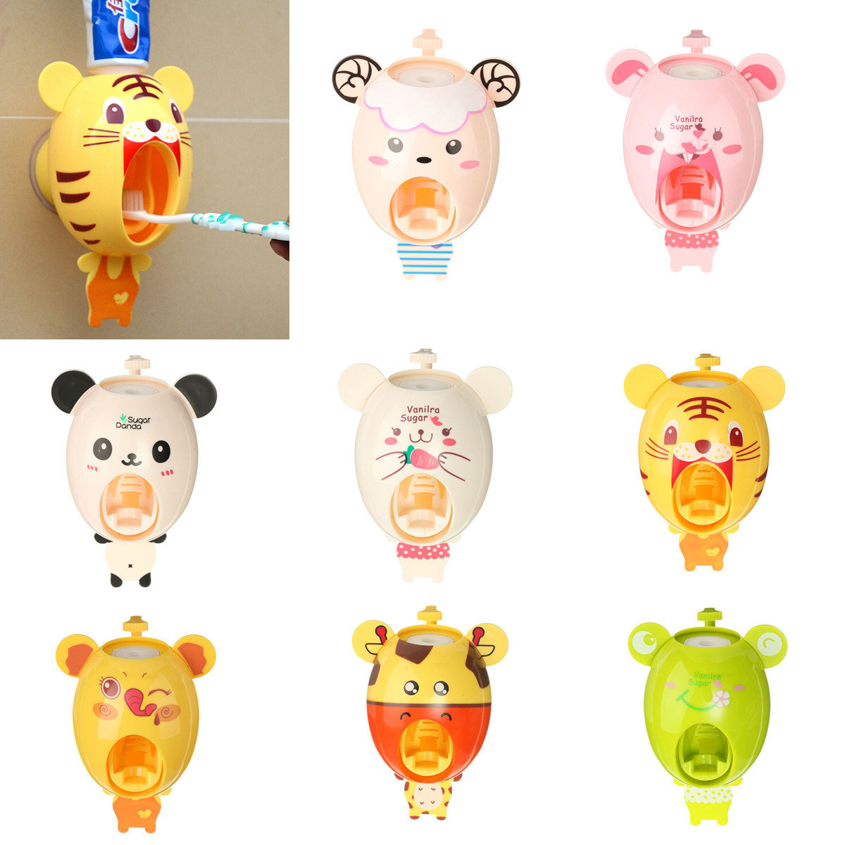 New Automatic Cute Animal Cartoon Easy Squeezer Toothpaste Dispenser Child Toothbrush Holder Set