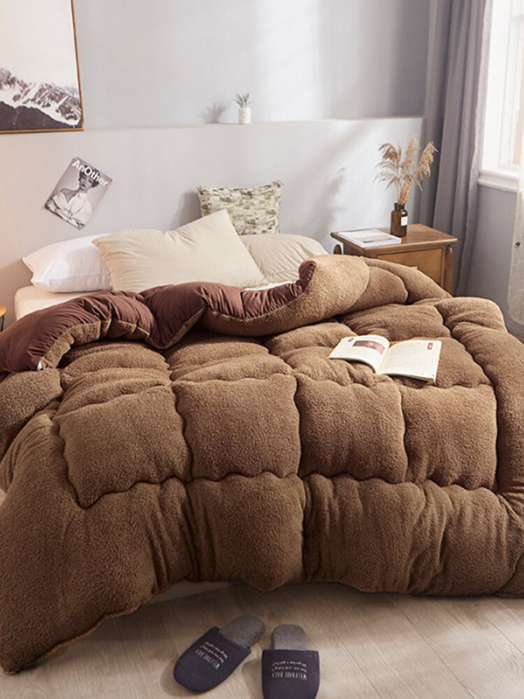 

AB Sided Lamb Wool Plain Color Winter Duvet Comfy Bedding Single Double Warmth Quilt, Pink;camel;white;gray;coffee