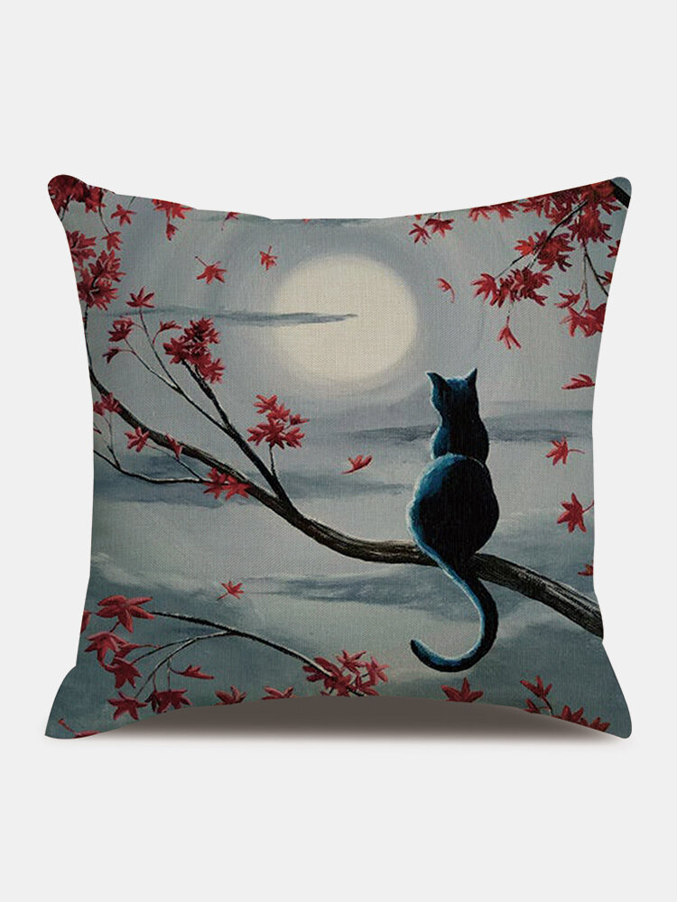 

Cat In The Moonlight Pattern Linen Cushion Cover Home Sofa Art Decor Throw Pillowcase, #06;#01;#02;#03;#04;#05