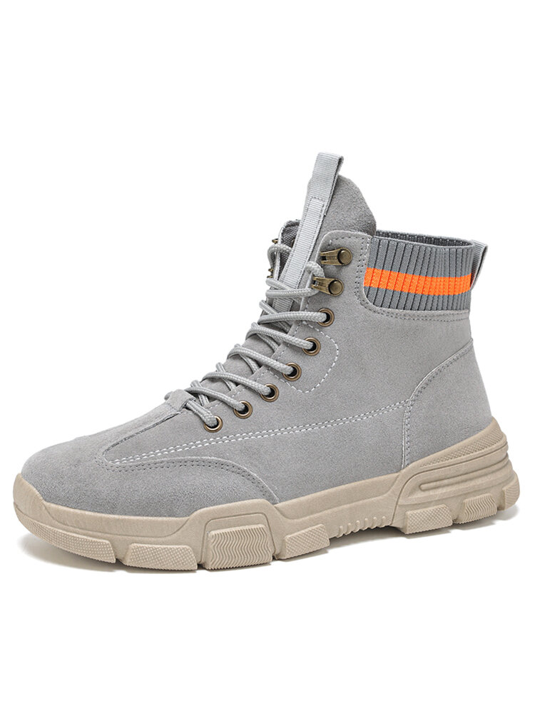 Men Sock Outdoor Breathable Lace Up Tooling Ankle Boots