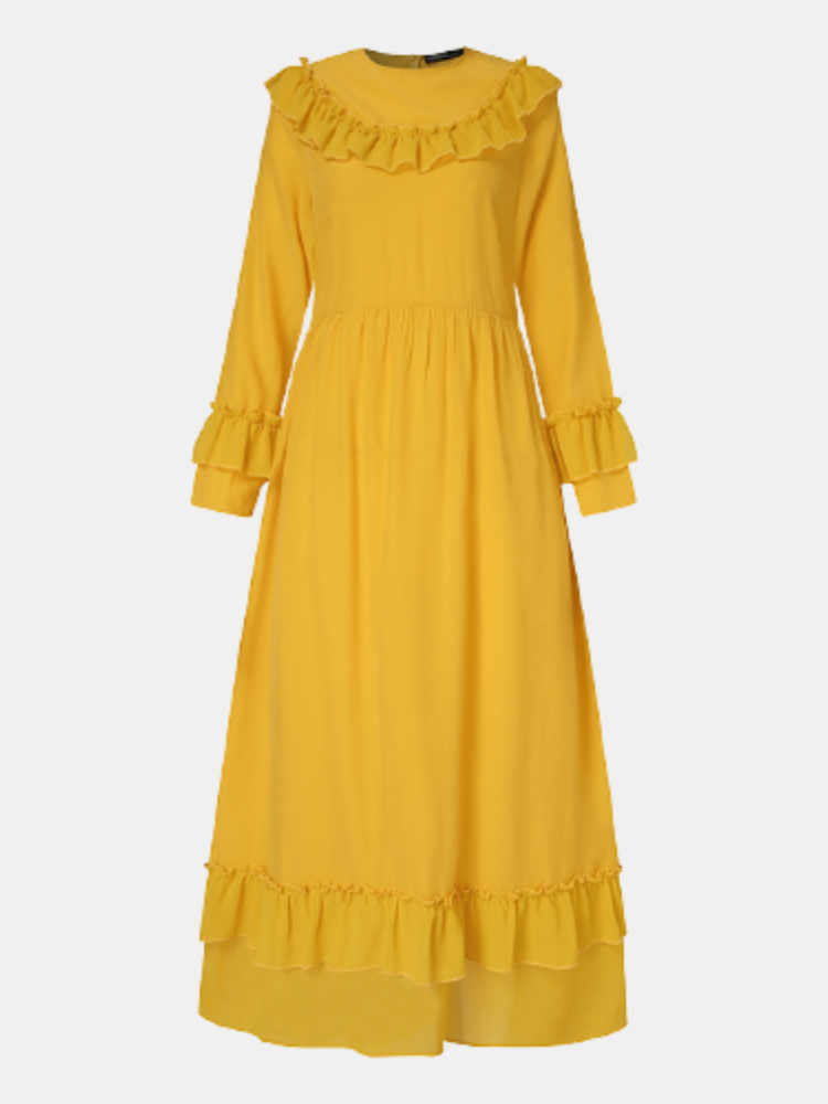 

Solid Color Ruffle Dres, Yellow
