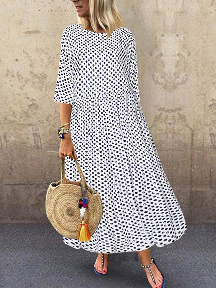 

Polka Dot Print Empire Waist Plus Size A-line Dress, White;black