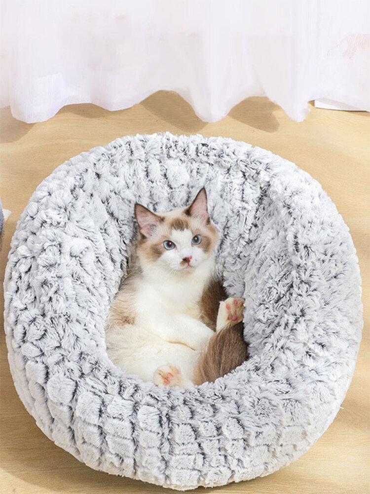 PV Long Plush Super Soft Pet Round Bed Kennel Dog Cat Comfortable Sleeping Cushion Adjustable