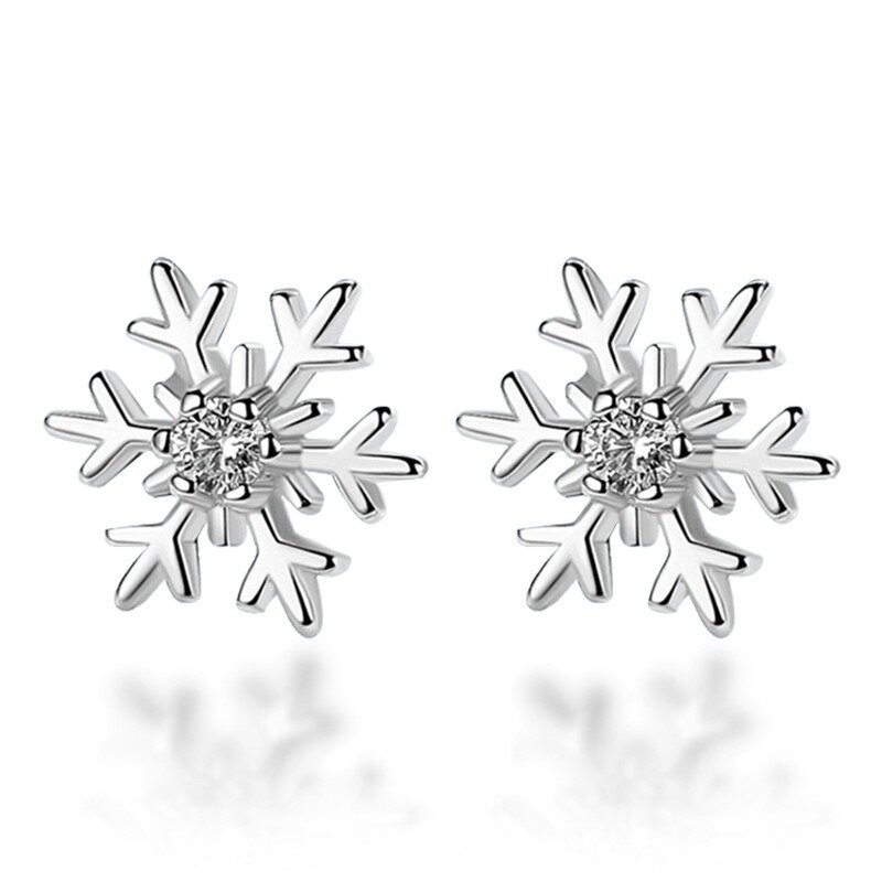 

Sweet Hallow Snowflake Earrings Sliver Alloy Ear Stud Zircon Earrings For Women, Silver
