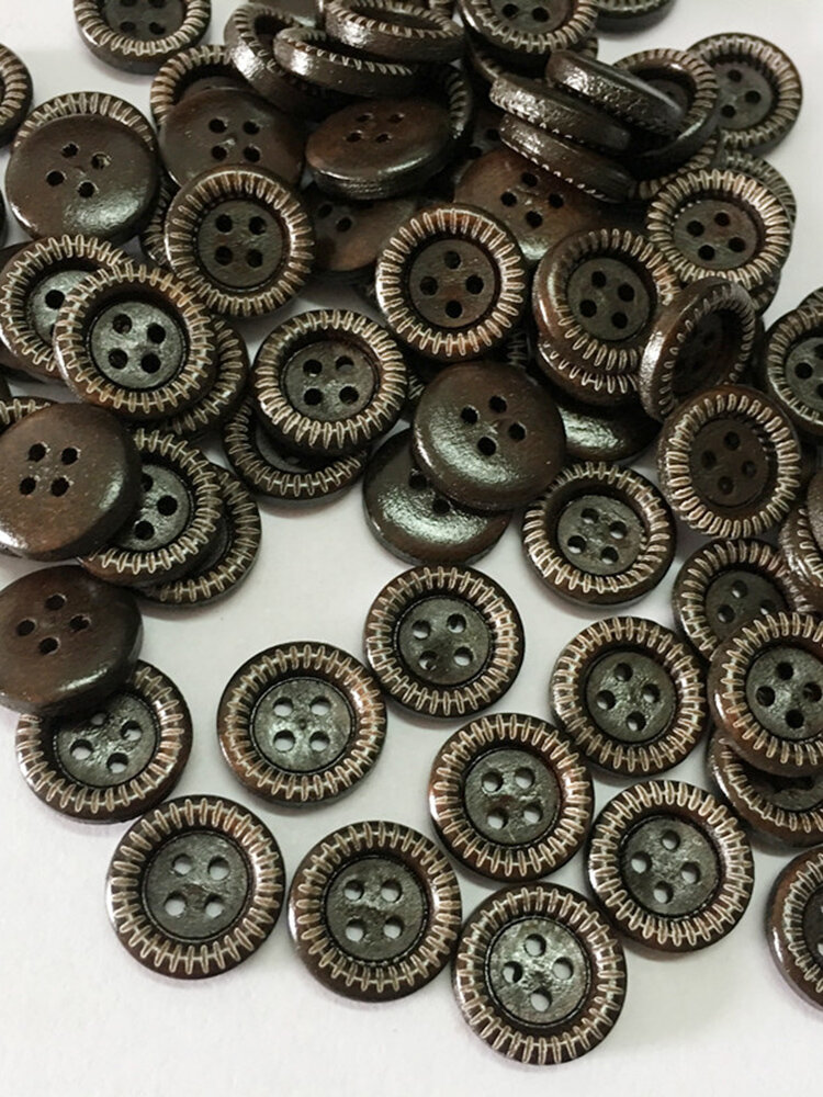 100Pcs Wooden Buttons 15mm Diameter 4 Holes Coat Handcraft Decorative Sewing Buttons