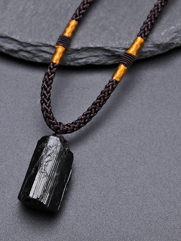 Simple Natural Stone Men Necklace Black Tourmaline Pendant Women Jewelry