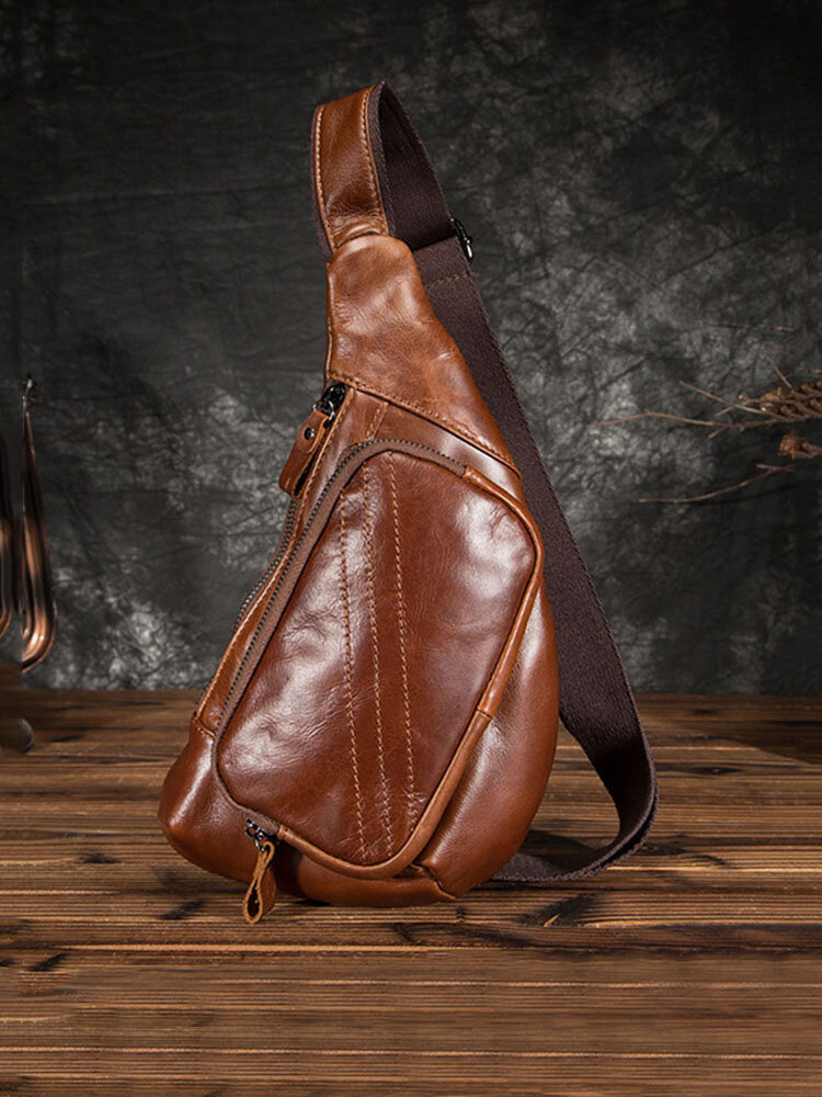 Men Vintage Genuine Leather Cow Leather Crossbody Bag Chest Bag Sling Bag