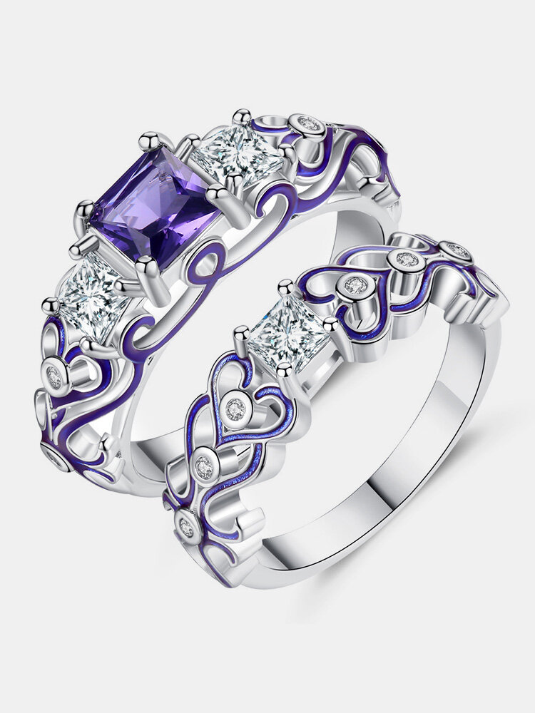 Mode 2 pièces d'anneaux motif décoratif coeur creux Zircon anneau bijoux accessoires pour femmes