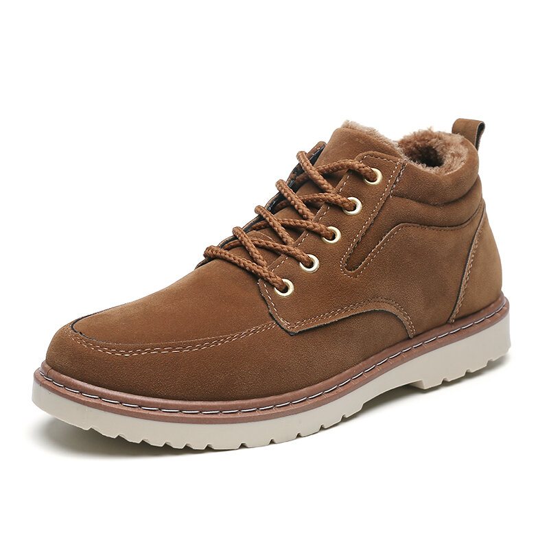 Men Stitching Slip Resistant Warm Lining Casual Leather Boots