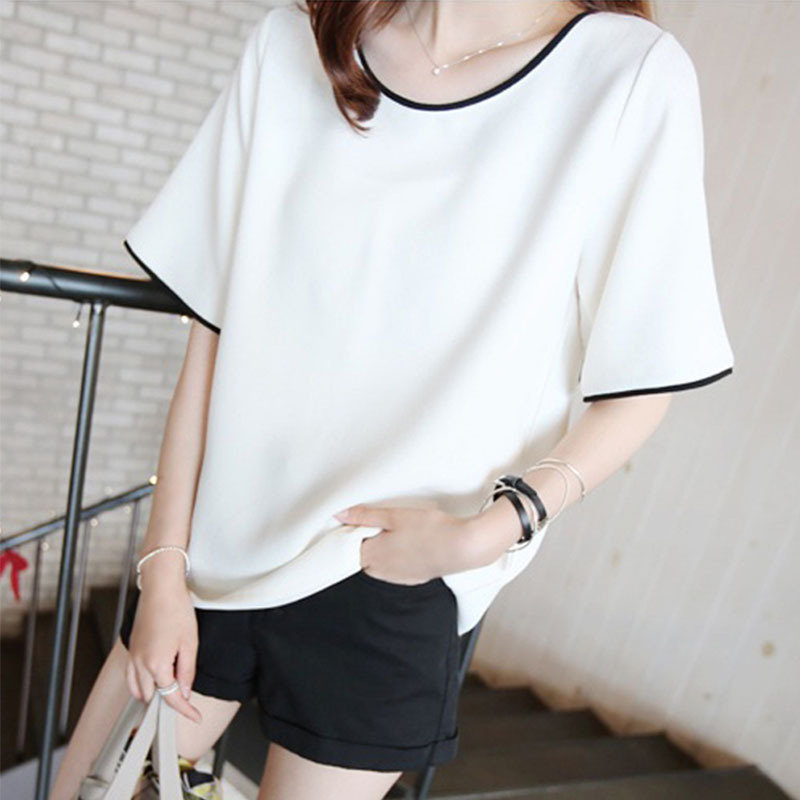 Solid color loose round neck short-sleeved T-shirt