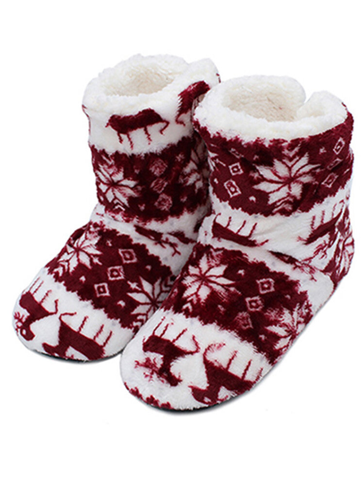 

Women Christmas Deer Pattern Soft Comfy Warm Home Shoes, Red;black;blue;gray;coffee;wine red