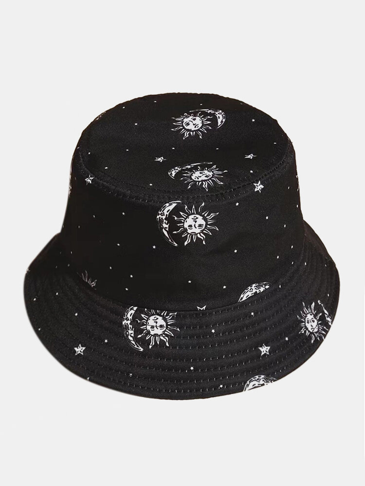 Women & Men Cotton Sun And Moon Pattern Sunvisor Casual Fashion Couple Hat Bucket Hat