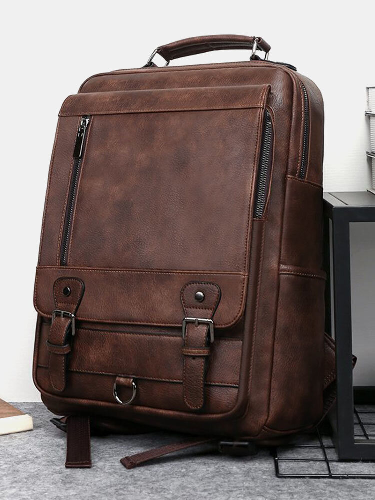 Men's Pu Retro Backpack Fashion Travel Bag School Bag Casual men's bag fashion computer double back