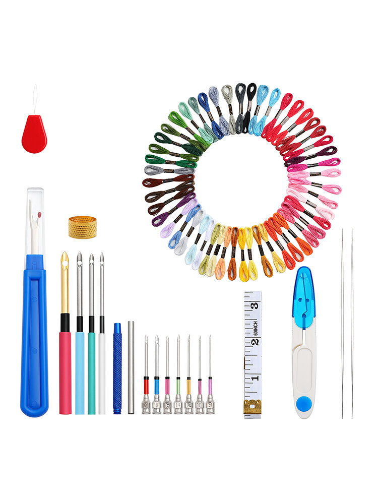 A Set Of Magic Embroidery Pen Punch Needle Kit Craft Cross Stitch Threads Embroidery Hoop DIY Sewing Accessory Tools Kit For Beginners