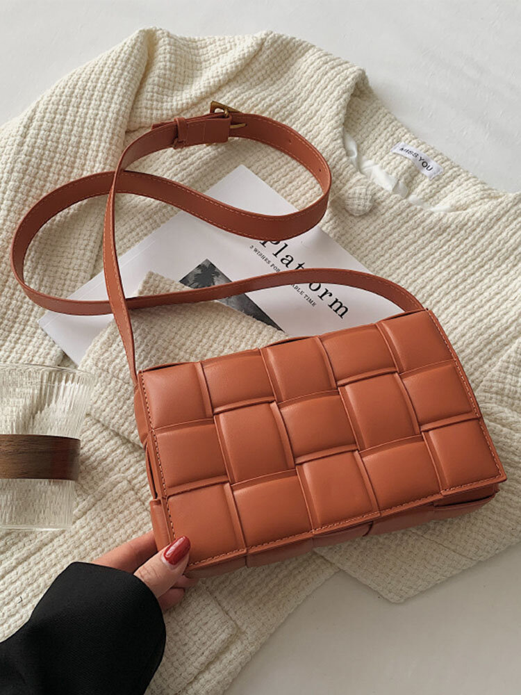 Women Faux Leather Fashion Lattice Pattern Solid Color Crossbody Bag Shoulder Bag