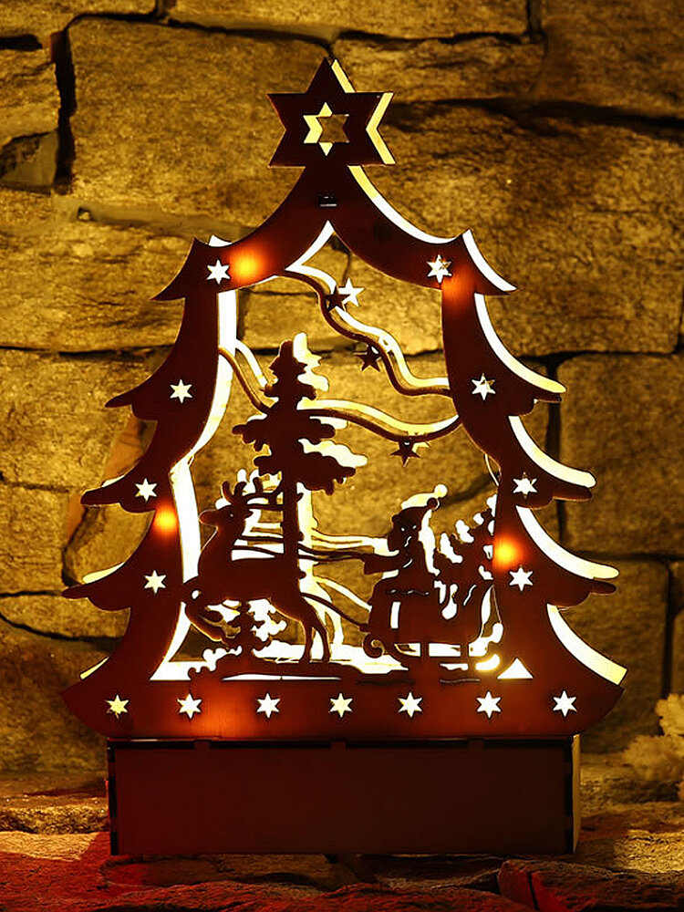 DIY Creative LED Mesa Luz Decorações de Natal em Madeira Adorno Presente de Natal