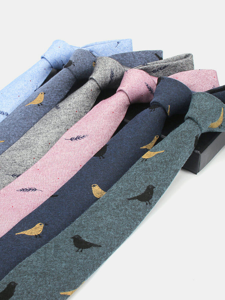 Men Cotton Bird Feather Tie Fashion Vintage Formal Business Casual Working Suit Tie