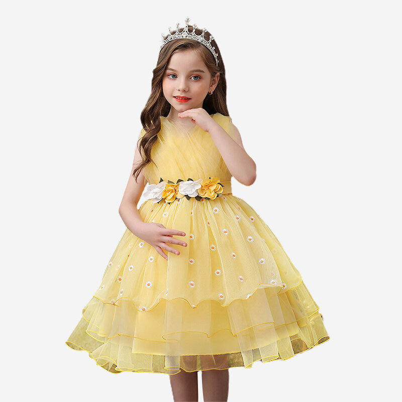 

Flower Toddlers Girls Sleeveless Pageant Princess Party Wedding Tulle Dress For 3-11Y, Pink;yellow;purple;blue;champagne