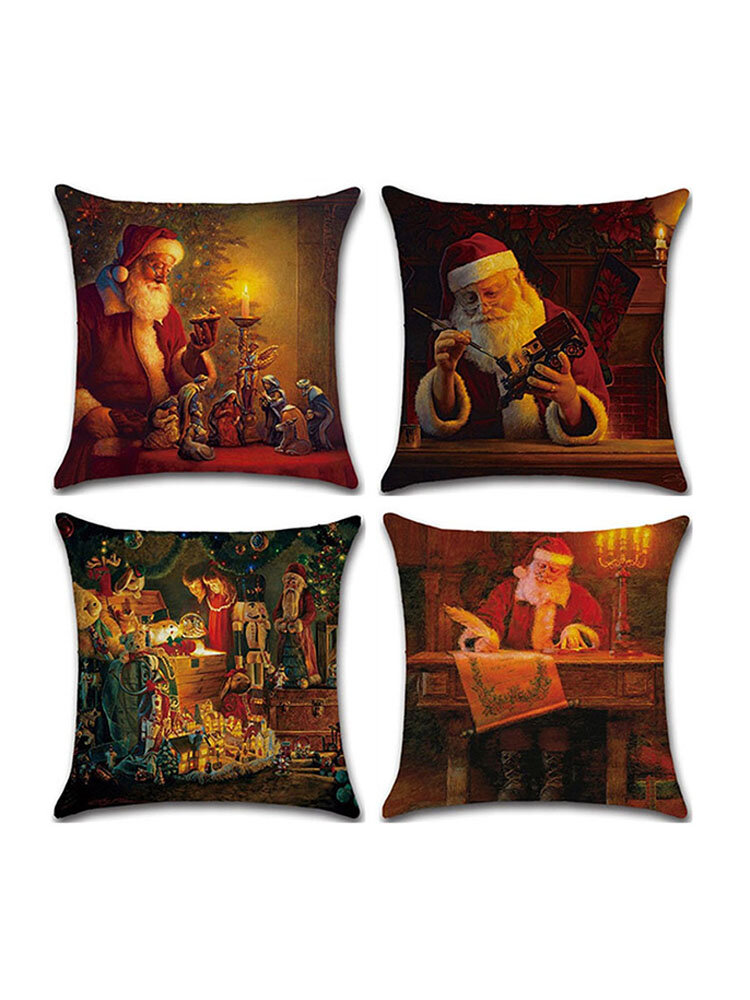 

Christmas Santa Claus Pattern Linen Cushion Cover Home Sofa Art Decor Soft Throw Pillowcases