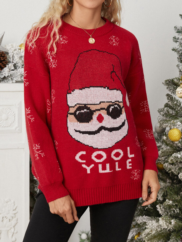 Christmas Cartoon Santa Claus Long Sleeve Crew Neck Sweater