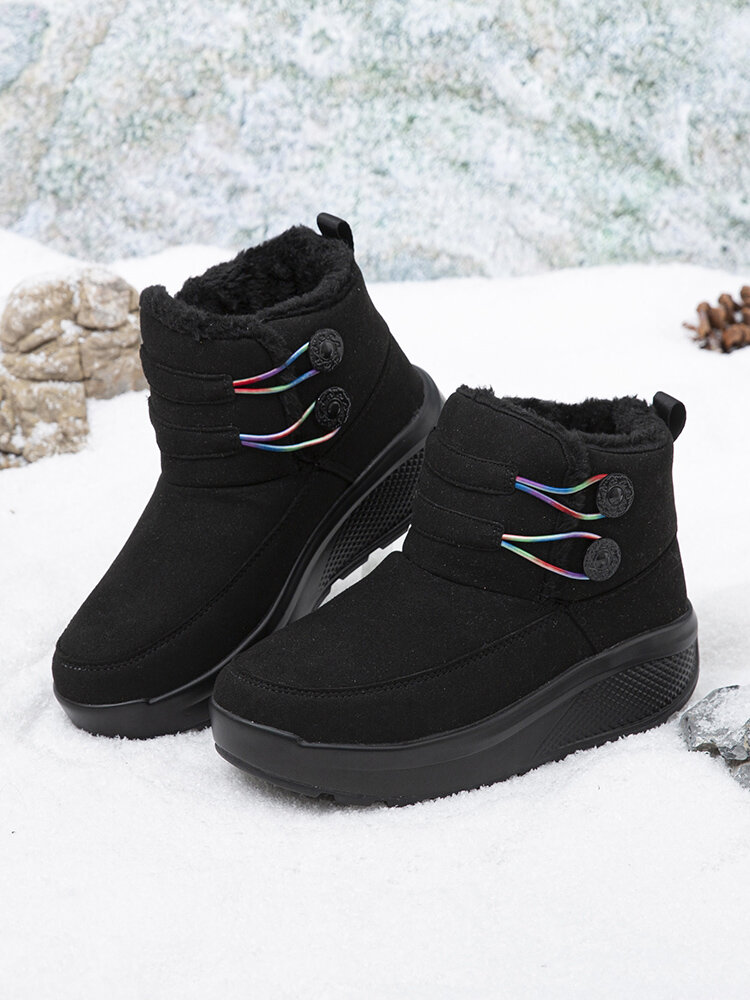 Winter Black Warm Lining Soft Comfy Rocker Sole Snow Boots For Women