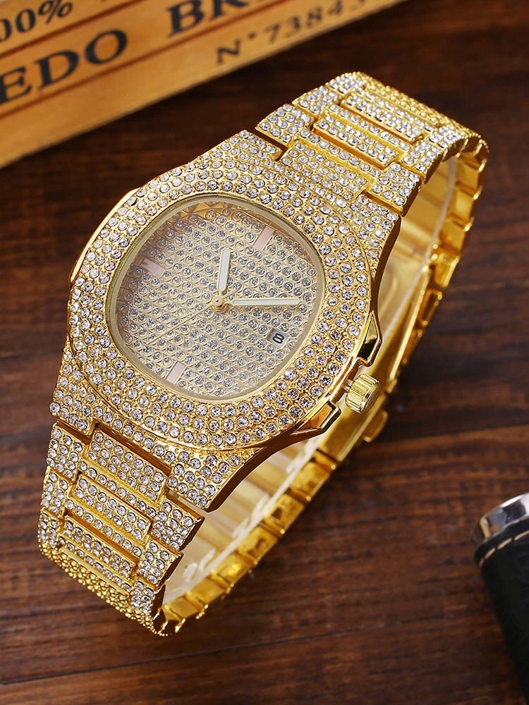 Luxury Men Full Rhinestone Diamond Watches Women Silver Rose Gold Quartz Watch