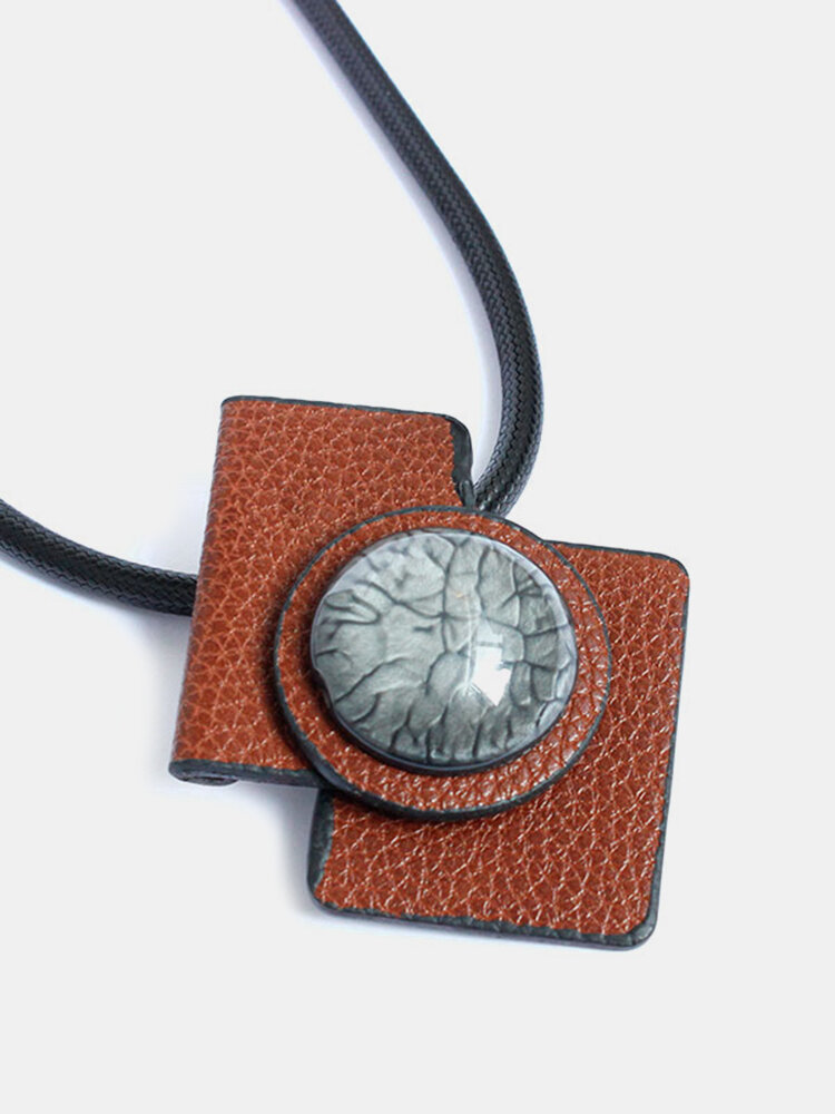 Casual Necklace Leather Stone Pendant Brooch Necklace