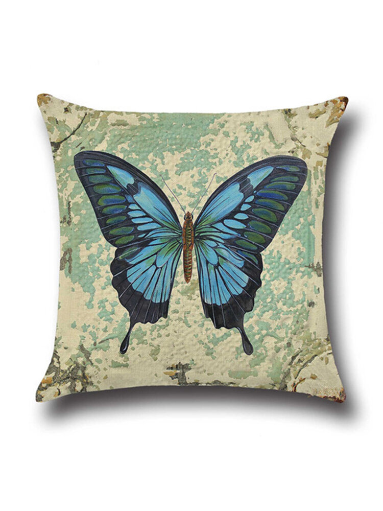 Linen Pillow Case Vintage Butterfly Home Decorative Leaning Cushion Pillow Cover  Pillowcases