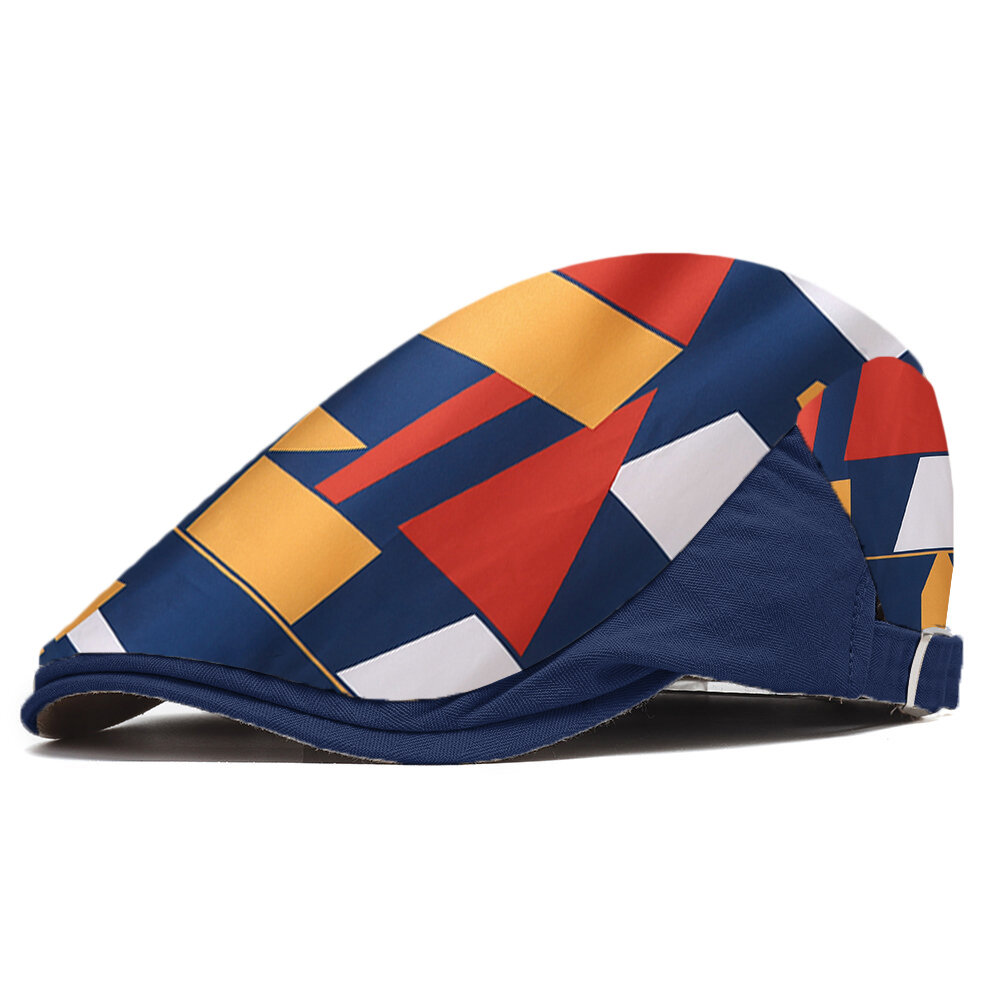 

Men's National Wind Color Geometric Print Beret Hat, Blue
