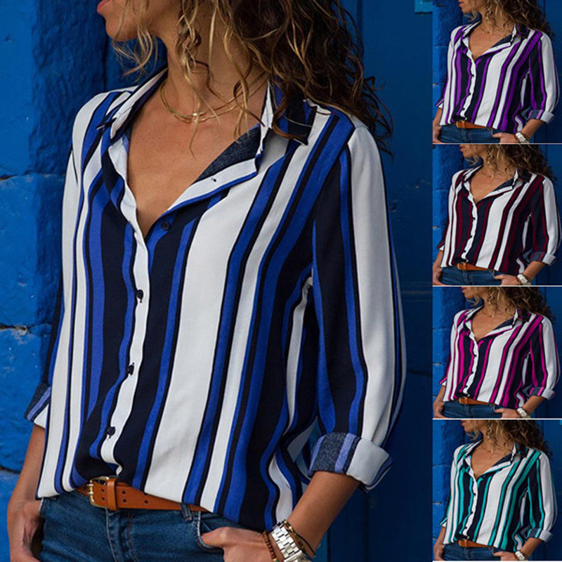 Women's Contrast Stripe Long Sleeve Shirt Tops