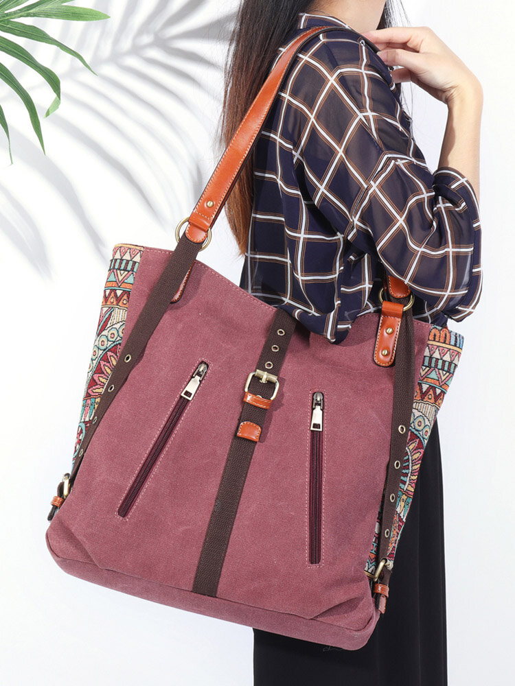 Brenice National Canvas Handbags Vintage Flower Shoulder Bags Multifuntion Backpack
