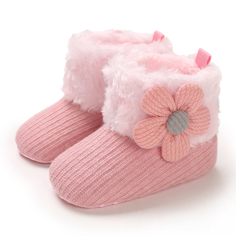 Baby Toddler Shoes Cute Knitted Appliques Decor Comfy Plush Warm Soft Snow Boots