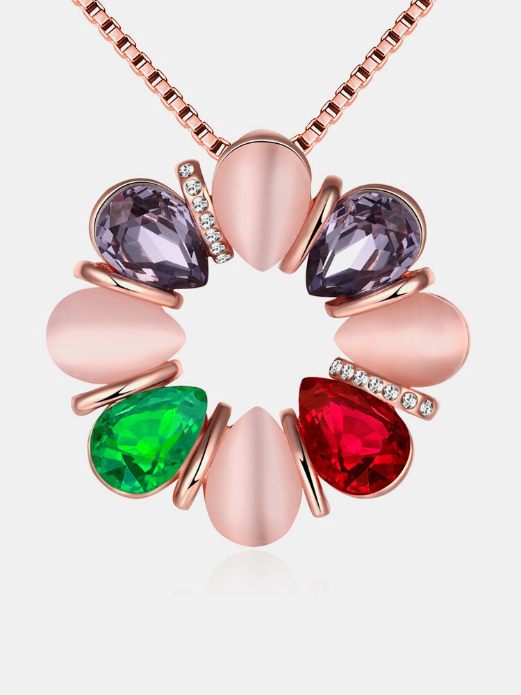 Luxury Women Necklace Bouquet Rhinestone Opal Glass Crystal Necklace