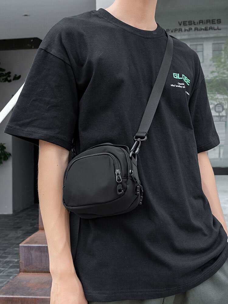 Men Dacron Casual Lightweight Multi-Pockets Solid Color Mini Crossbody Bag