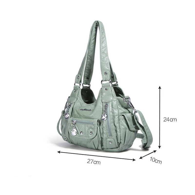 Women Multi-Pocket Crossbody Bag Soft Leather Shoulder Bag