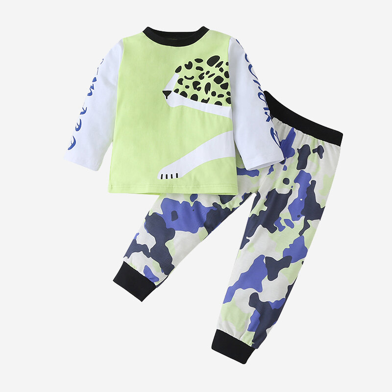 

Boy's Leopard Camouflage Print Set For 1-7Y, Green