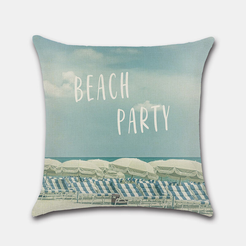 

Beach Pillowcase Beach Landscape Coconut Palm Hut Linen Digital Printing