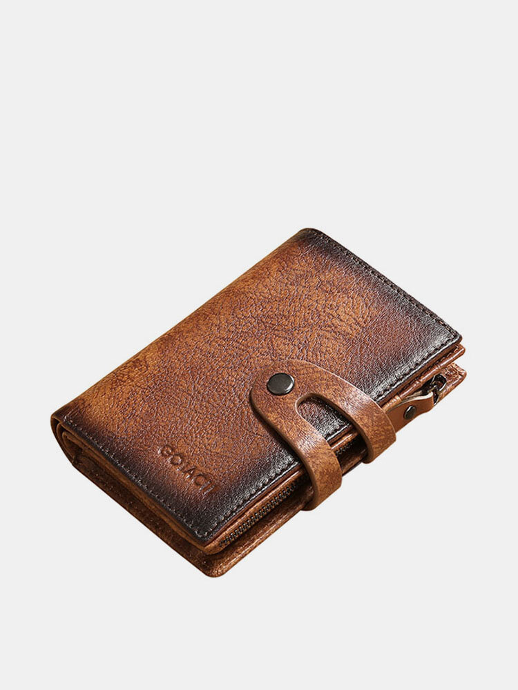 Men Genuine Leather 6 Card Slots Retro Anti-theft Money Clips Foldable Card Holder Wallet