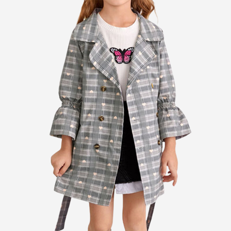 

Girl's Plaid Print Casual Coat for 2-8Y, Gray