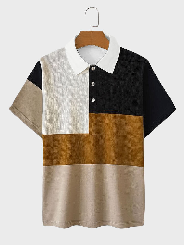 Camisas de golfe masculinas Color Block Patchwork de manga curta