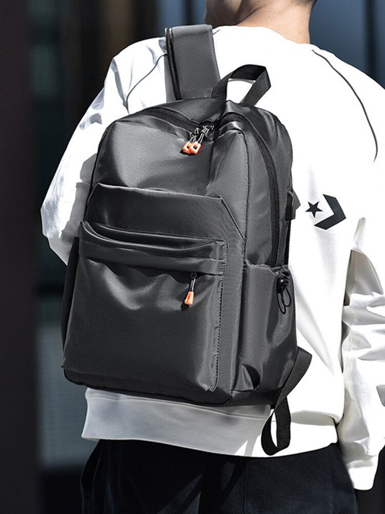 Men Nylon Brief Large Capacity Waterproof USB Fashion Backpack