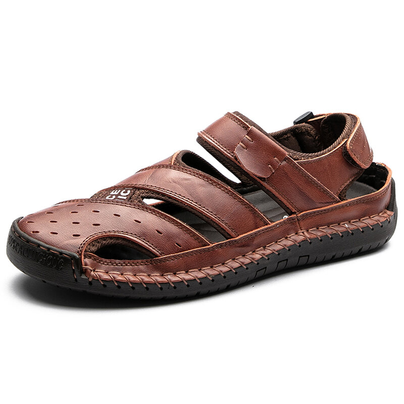 Large Size Men Hand Stitching Leather Breathable Non-slip Soft Casual Sandals 