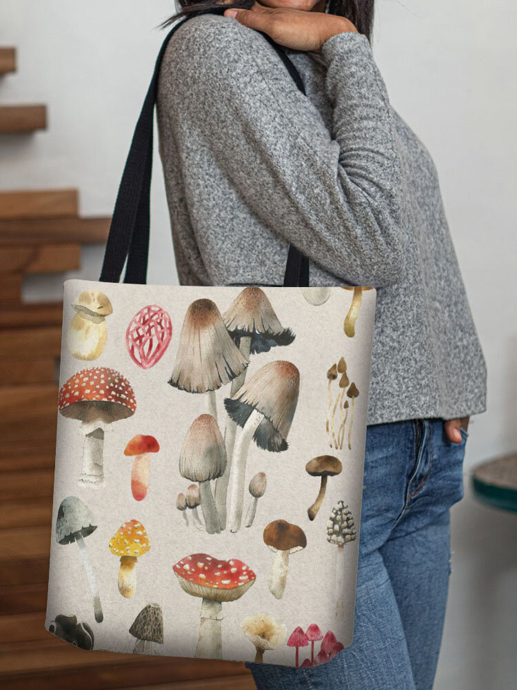 Women Many Mushroom Pattern Print Shoulder Bag Handbag Tote