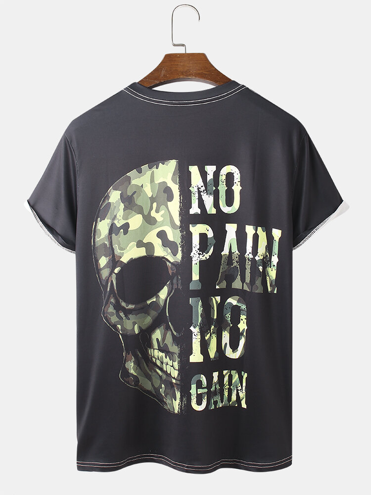 Mens Camo Skull Slogan Back Print Short Sleeve Street T-Shirts