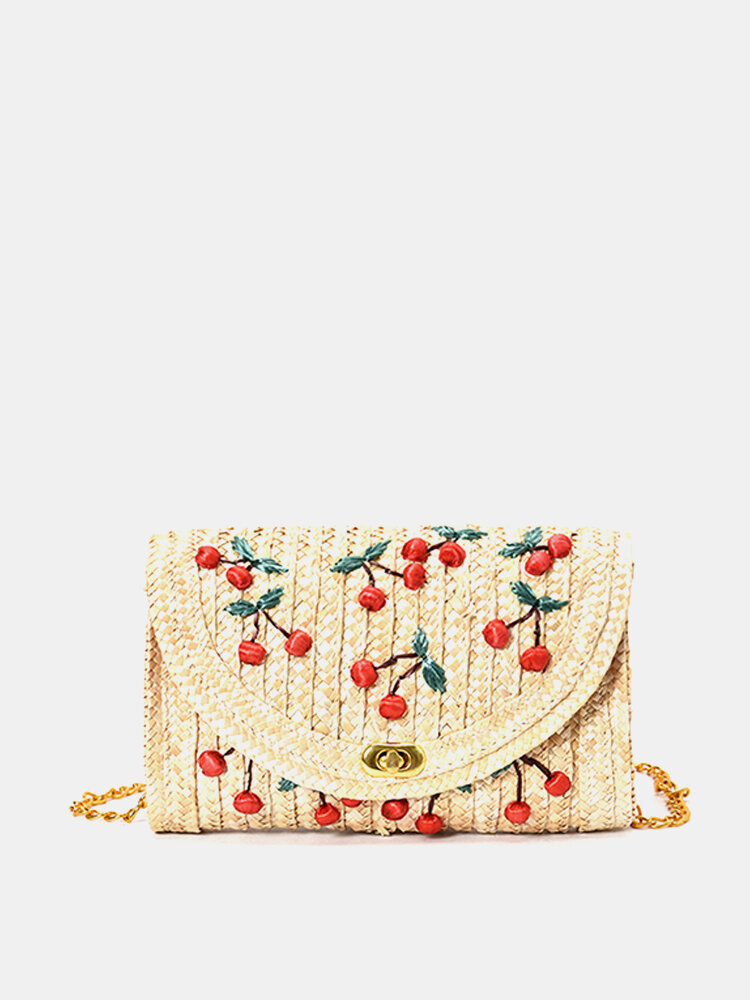Cherry Fruit Cute Straw Beach Bag Shoulder Bag For Women